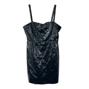 TCEC Black Faux Patent Leather Vinyl Wet Look Dress Medium NWT Sexy Goth Latex